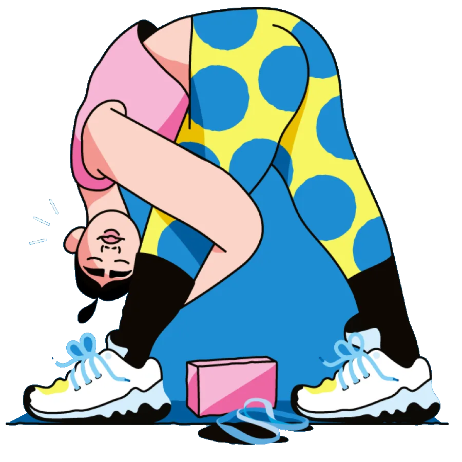 Illustratie: vrouw buigt voorover in een diepe stretch